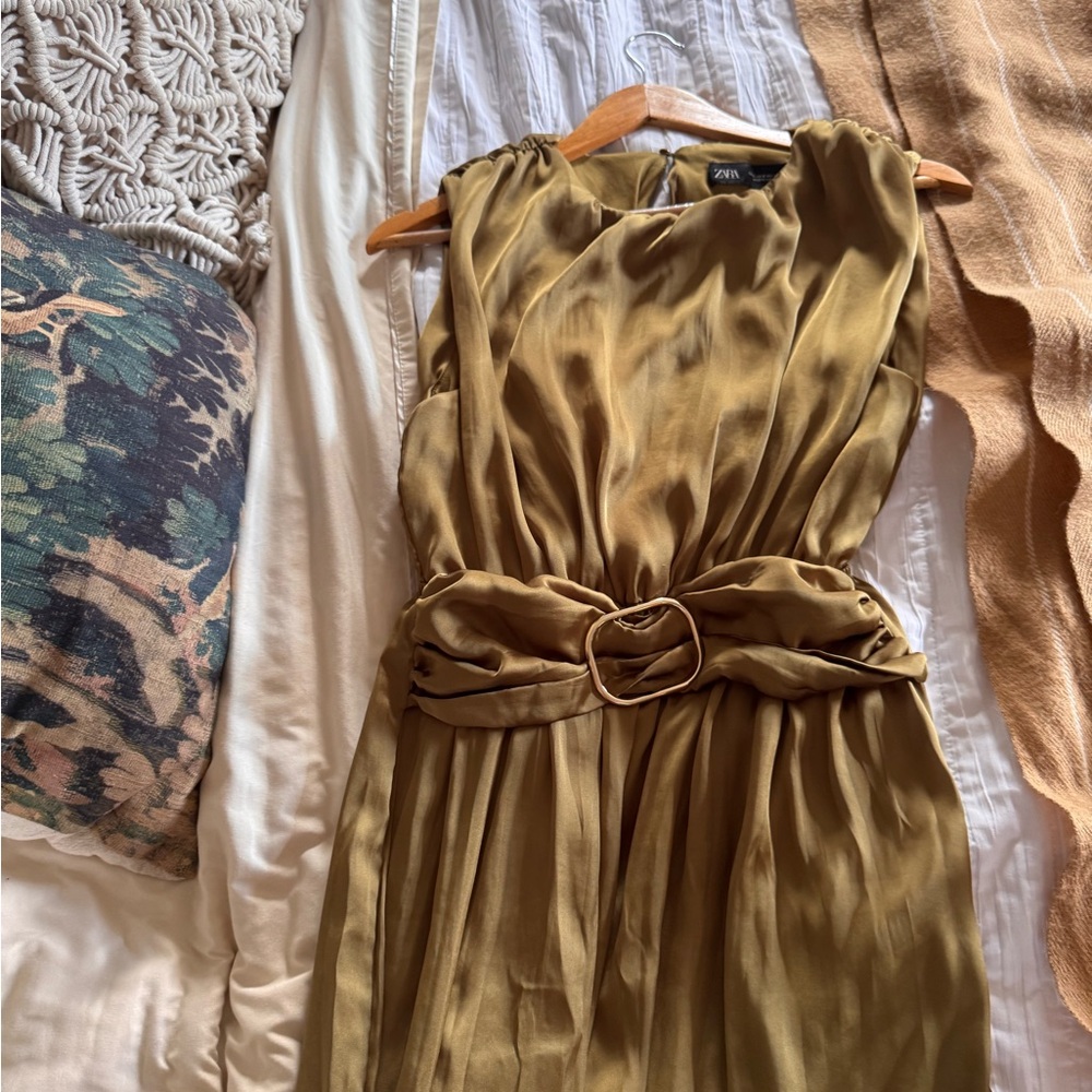 Zara Olive Green Belted Jumpsuit